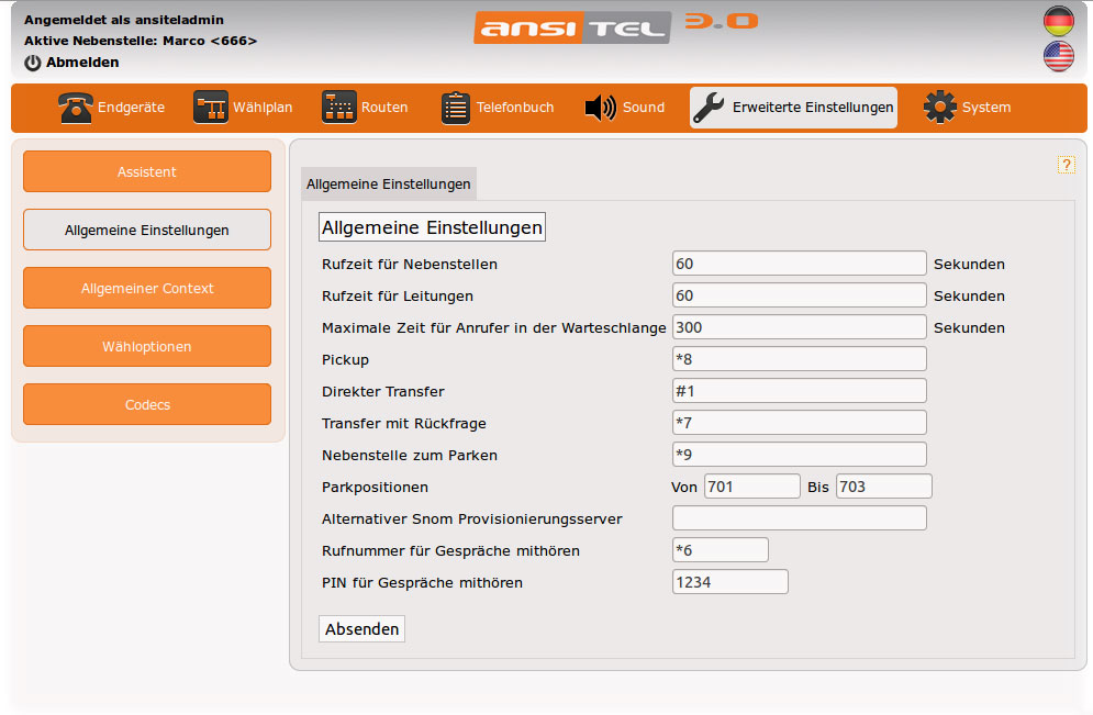 Asterisk Webinterface für VoIP-Telefonanlage