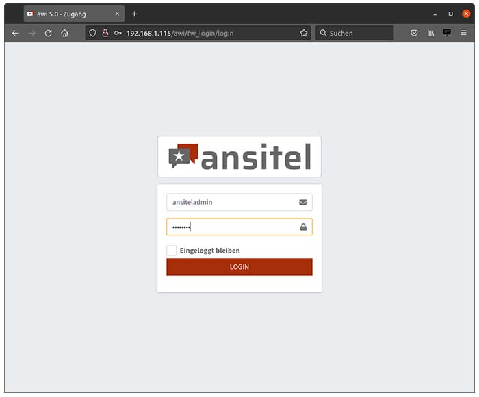 Login der ansitel Telefonanlage