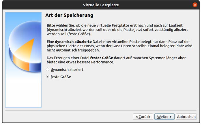 VirtualBox – Art der Speicherung