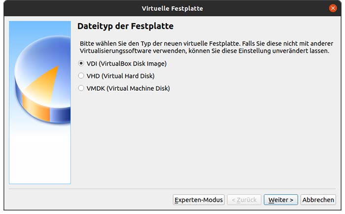 VirtualBox - Dateityp der Festplatte