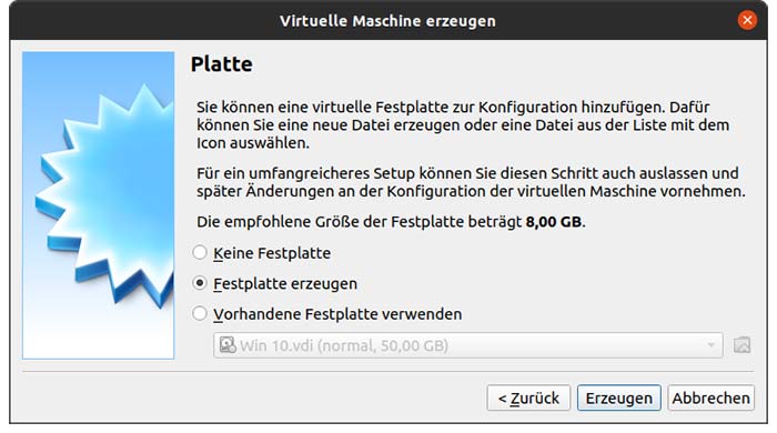 VirtualBox - Festplatte