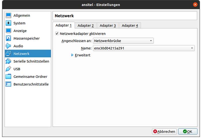 VirtualBox – Einstellungen Netzwerk