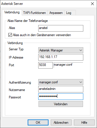 ansitel TAPI Verbindung zur ansitel Telefonanlage