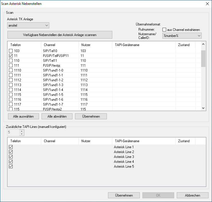 Nach Nebenstellen in der ansitel Telefonanlage scannen
und zuordnen
