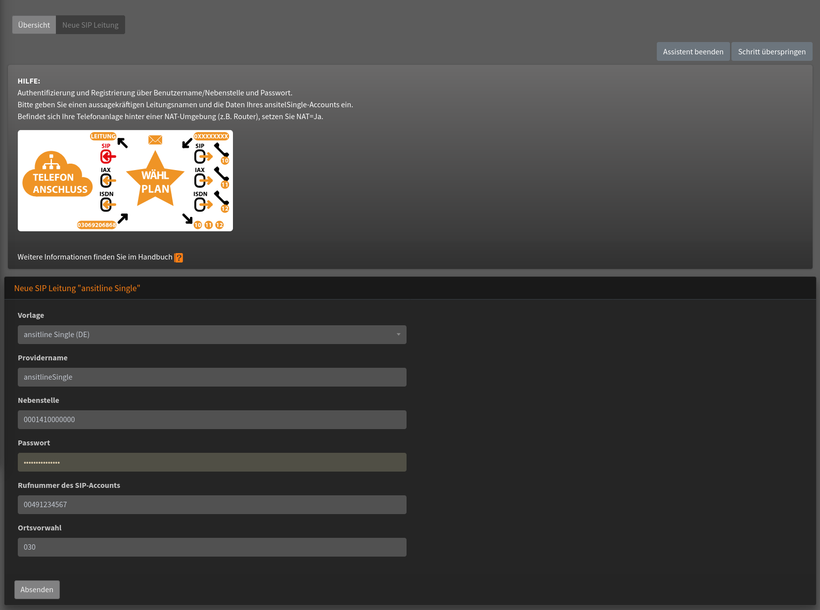 ansitline Leitung anlegen