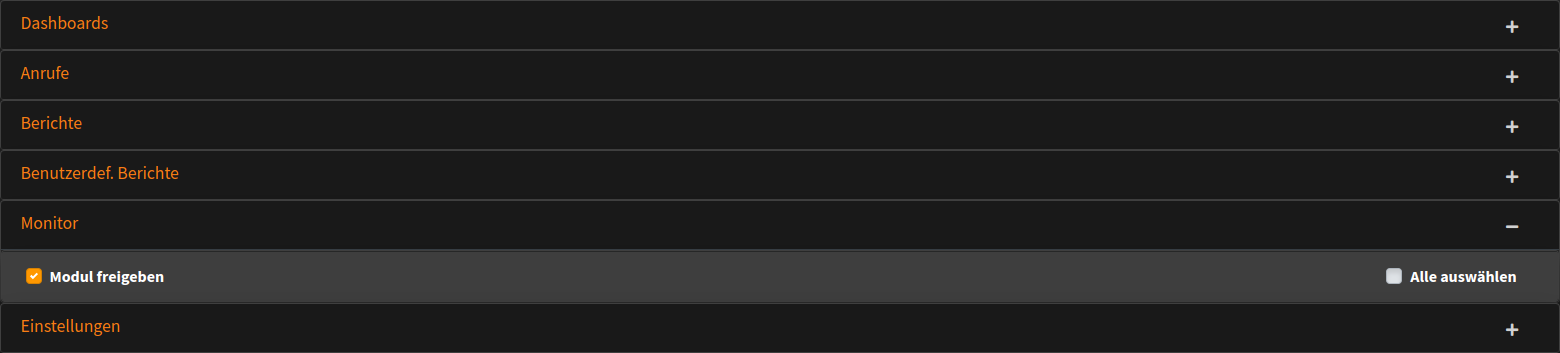 Rechte setzen: Monitor