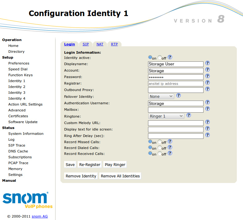 Manual configuration of snom 300 phone
