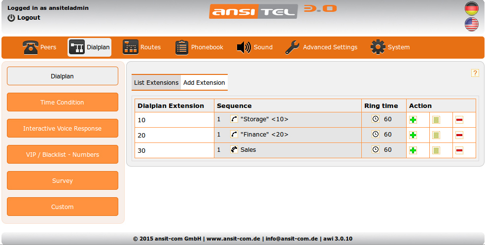 Abbildung ansitel webinterface
