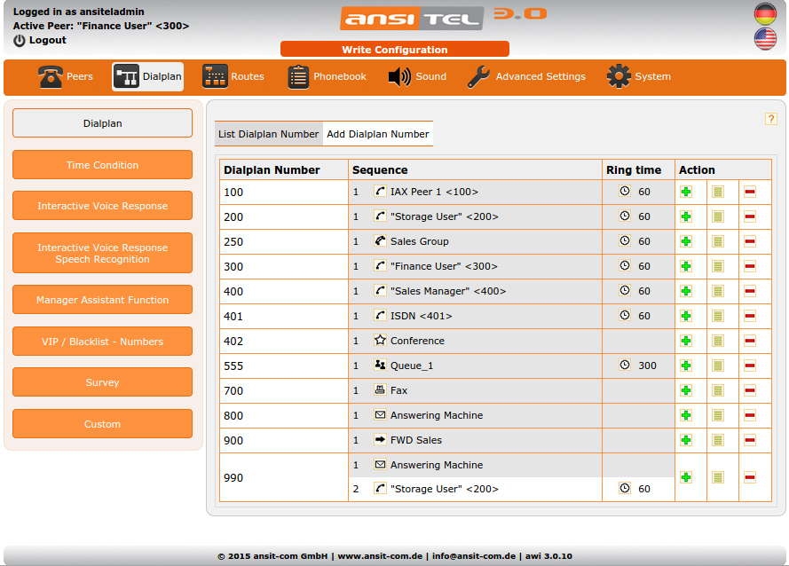 Edit the dialplan numbers